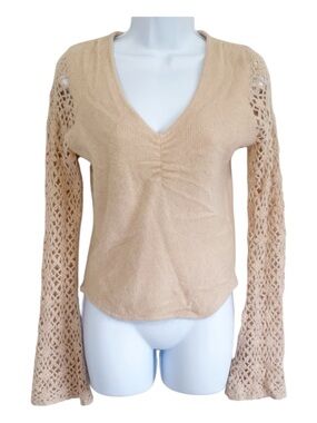 Vintage Reference Point Lambswool Angora Sweater Medium Crochet Bell Sleeve